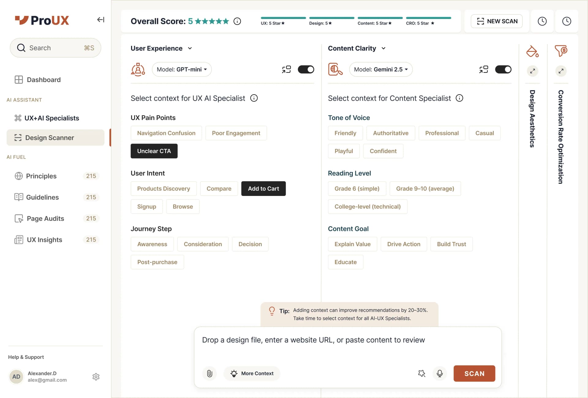 ProUX AI-First UX Intelligence Platform Dashboard